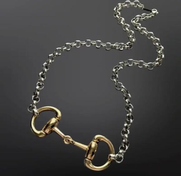 Westrian Jewelry - Mix Metal Horsebit Necklace, Gold and silver plated NWT